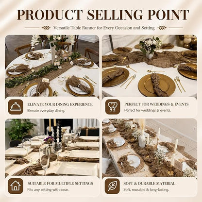 12 Pack Brown Cheesecloth Table Runner 17x108 Inch Boho Rustic Semi Sheer Gauze - Image 7