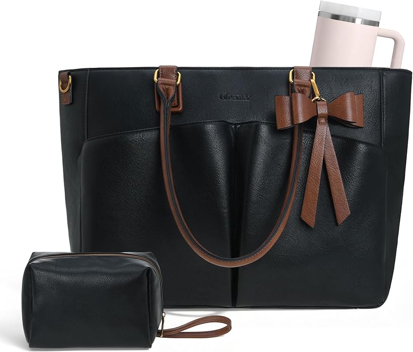 Laptop Tote Bag for Women, Leather Work Tote Bags by Lifeamar