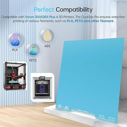BIQU CryoGrip Pro Frostbite Panda Build Plate for Voron 300/QIDI Plus 4 3D Printers 300x300mm Room Temperature Print Double Sided Upgrade Plate Removable Surface Platform