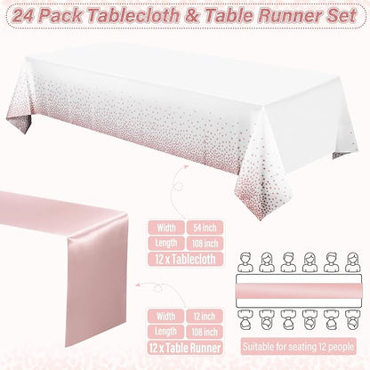 24 Pack Rose Gold Tablecloth and Table Runner Set Party Decorations - Image 2