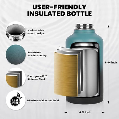 RAYMYLO Insulated Water Bottle 64 oz, Triple Wall Vacuum Stainless Steel | - Image 5