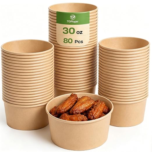 TOPtoper 80 Pcs 30 Oz【WITHOUT LIDS】 Large Paper Bowls Disposable Soup Bowls by TOPtoper