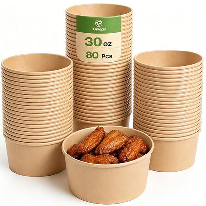 TOPtoper 80 Pcs 30 Oz【WITHOUT LIDS】 Large Paper Bowls Disposable Soup Bowls by TOPtoper