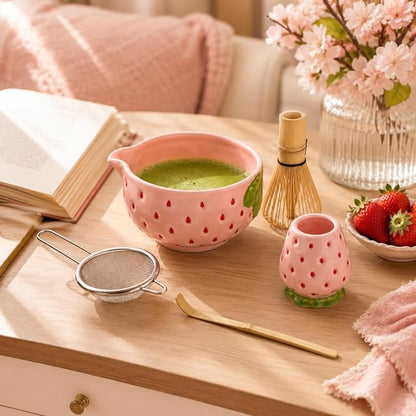 5 Pcs Matcha Whisk Set Pink Matcha Kit Cute Strawberry Design | Ceramic - Image 9