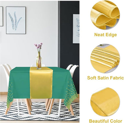 8Pack Disposable Plastic Party Tablecloths and Satin Table Runner Set Green and - Image 3