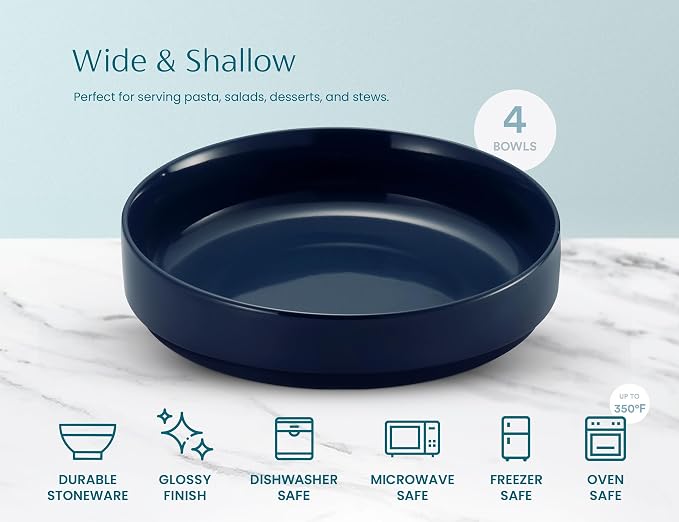 KooK Ceramic Large Pasta Bowls, Microwave and Dishwasher Safe, Shallow Serving - Image 6