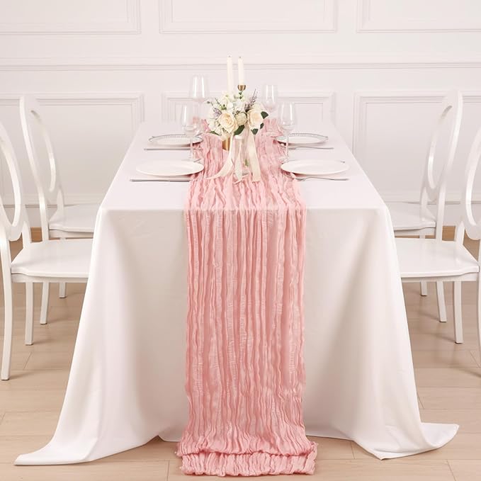 8 Pack Peach Pink Cheesecloth Table Runner 120 Inch Boho Wedding Decor | - Image 4