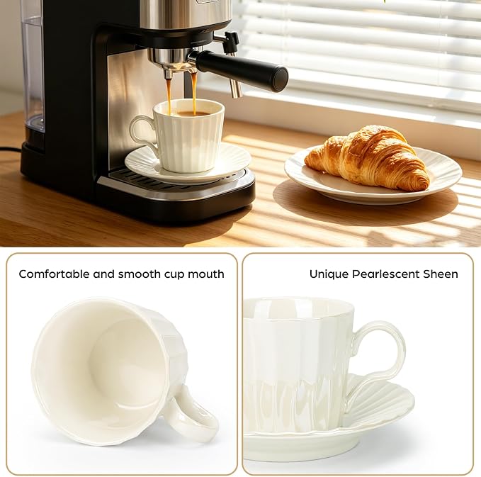 Ceramic Coffee Cup Set, 8 oz Cappuccino Cups - Image 5