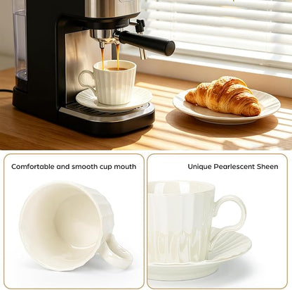 Ceramic Coffee Cup Set, 8 oz Cappuccino Cups - Image 5