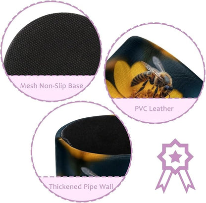 Leather Pen Holder for Desk, Honeybee Pencil Cup Pen Organizer Makeup Brush - Image 2