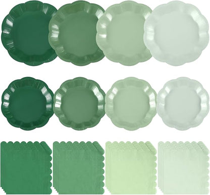 NatNarr Sage Green Plates And Napkins Set, 24 Guests, Scalloped | 24 Dinner by NatNarr