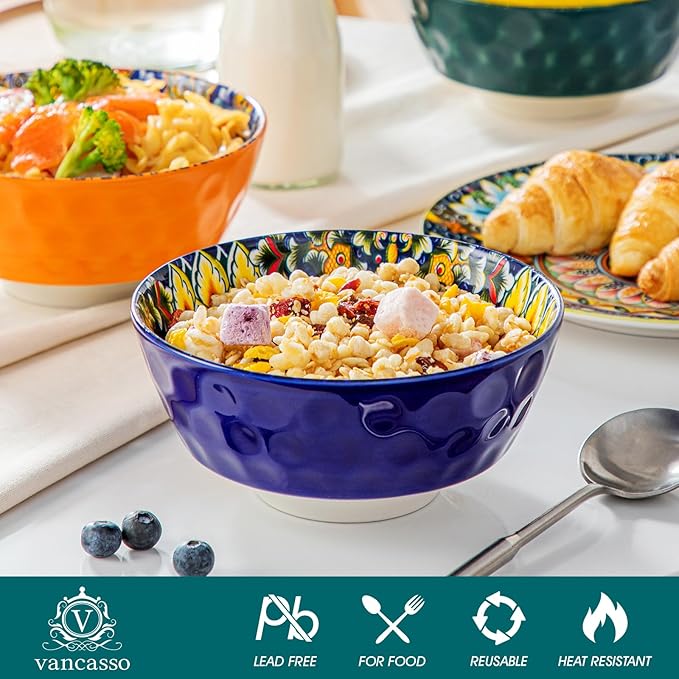 vancasso 26 Oz Ceramic Cereal Bowls Set of 6, Bohemian Soup Salad Bowls | - Image 3