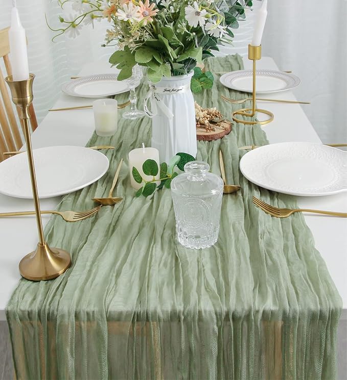 Sage Green Cheesecloth Table Runner - Image 5