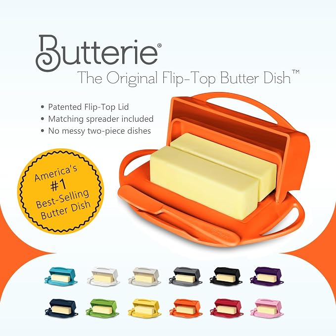 Flip Top Butter Dish with Attached Lid & Matching Knife - Image 8