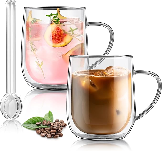 Joeyan Large Clear Double Walled Glass Coffee Mugs 15 oz, Double Layer Tea by JoeyanHousehold
