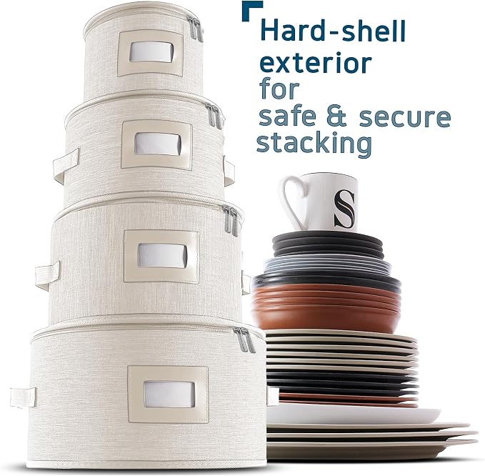 Fine China Storage Containers, 5 Piece Quilted Dish Storage Containers - Image 6
