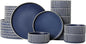 Dinnerware Set Service for 8, 24-Piece Ceramic Plates and Bowls Set, Chip & Scratch Resistant, Microwave and Dishwasher Safe, Modern Minimalist Tableware for Everyday Use, Matte Blue