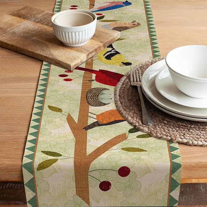 Seliem Summer Tree Branches Birds Table Runner, Cardinal Home Kitchen | Dining - Image 5