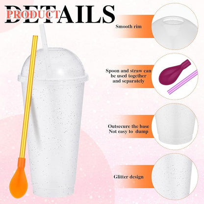 6 Set Slushie Cups with Dome Lids and Straws Detachable Spoon Straws Reusable - Image 3