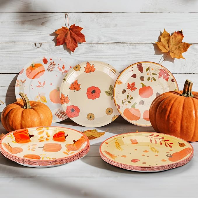50Pcs Thanksgiving Day Fall Paper Plates Disposable 7inch Party Dessert Plates - Image 3