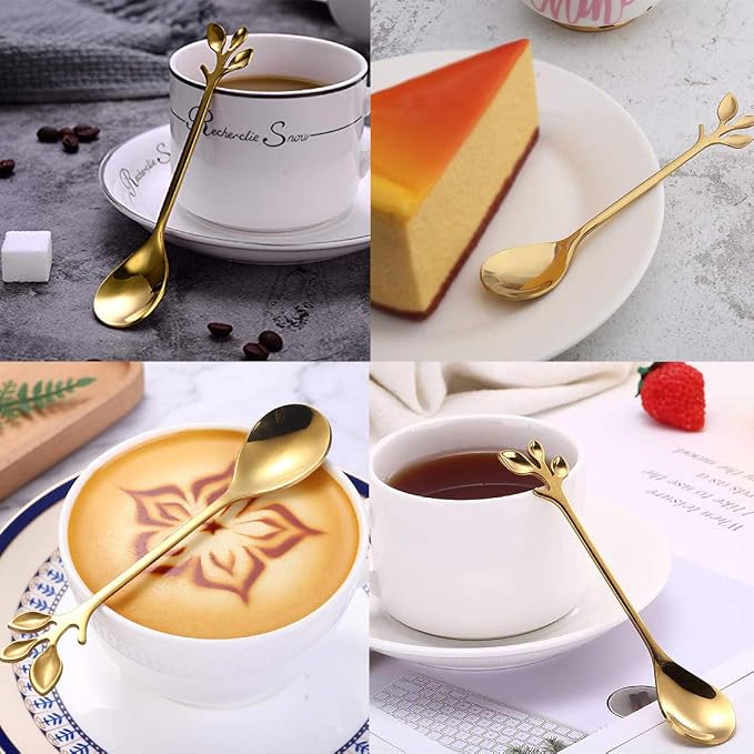 AnSaw Elegant Gold Leaf Handle Coffee Spoons - Image 8