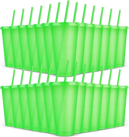 24 Pack Plastic Tumblers With Lids and Straws, Reusable Colorful Cups by LEIFEOSH