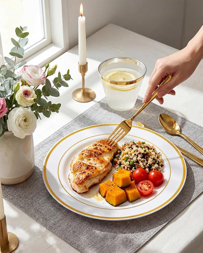 bUCLA 600Pcs White and Gold Plastic Plates - Image 4