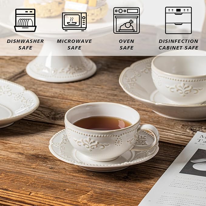 Cappuccino Cups with Saucers, 6oz Ceramic, Arctic White - Image 3