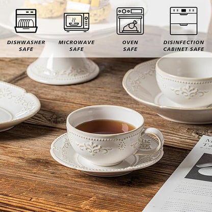 Cappuccino Cups with Saucers, 6oz Ceramic, Arctic White - Image 3