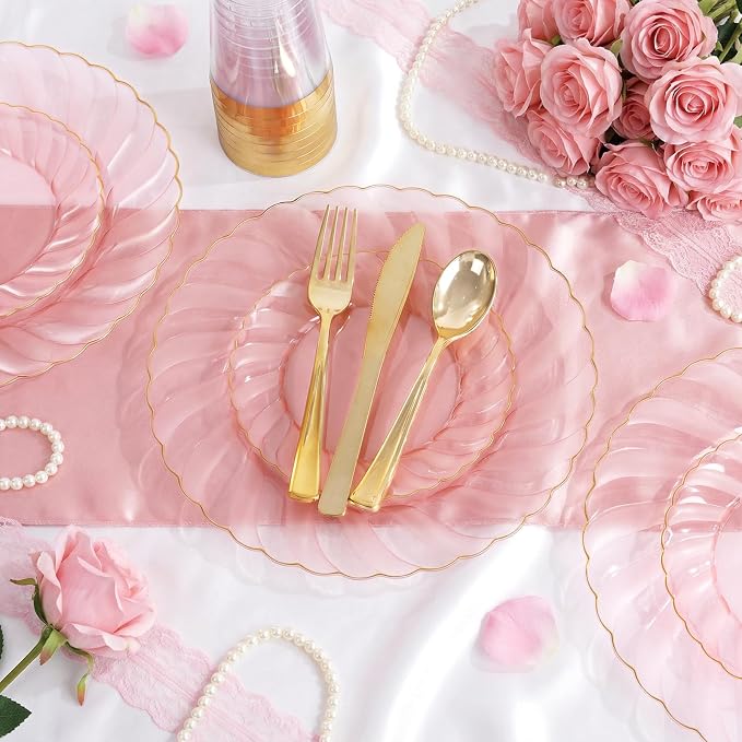 YOUBET 125Pieces Clear Pink Plastic Plates - Image 6