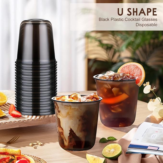 KesaPlan 50Pcs 12oz Black Plastic Party Cups, Disposable Wine Cocktail Cups | - Image 2