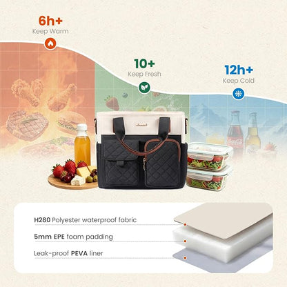 LOVEVOOK Insulated Lunch Bag for Women, Elegant Quilted Stitching Lunch Tote - Image 4