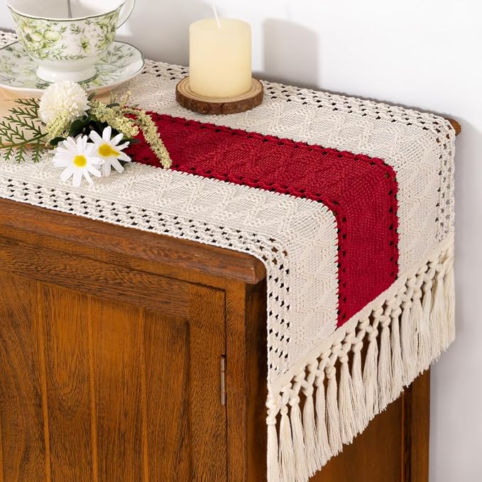 Boho Table Runner Summer Farmhouse Rustic Dining Dresser Scarf Home Decor | - Image 2