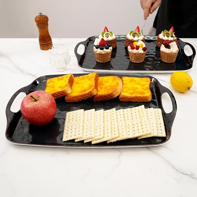 TP Melamine Serving Trays with Handles, 17” x 12”, Retro Black | Rectangular - Image 5