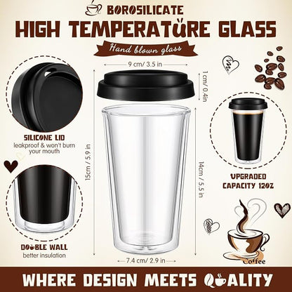Honeydak 2 Pack 12 oz Double Walled Glass Coffee Mugs - Image 2