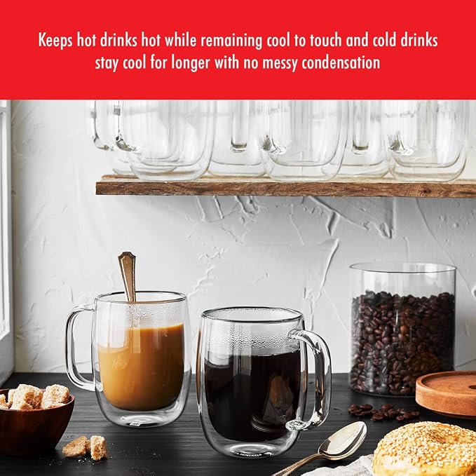 Zwilling Sorrento Plus 2-Pc Double Wall Insulated Glass Coffee Mug Set | - Image 2