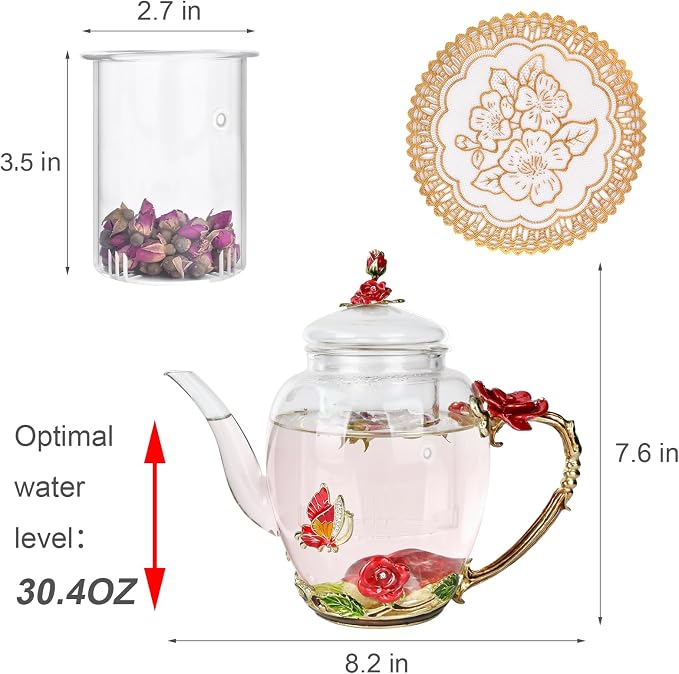 Enamel Glass Flower Tea Pot - Image 3