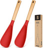 Cooking Spoon for Nonstick Cookwares, Great for Cooking and Serving Sturdy BPA-Free Matte Silicone, Wood Handle Spoon for Mixing, Scoop, and Scrape (2 Pack of Red, 13.4 inch)