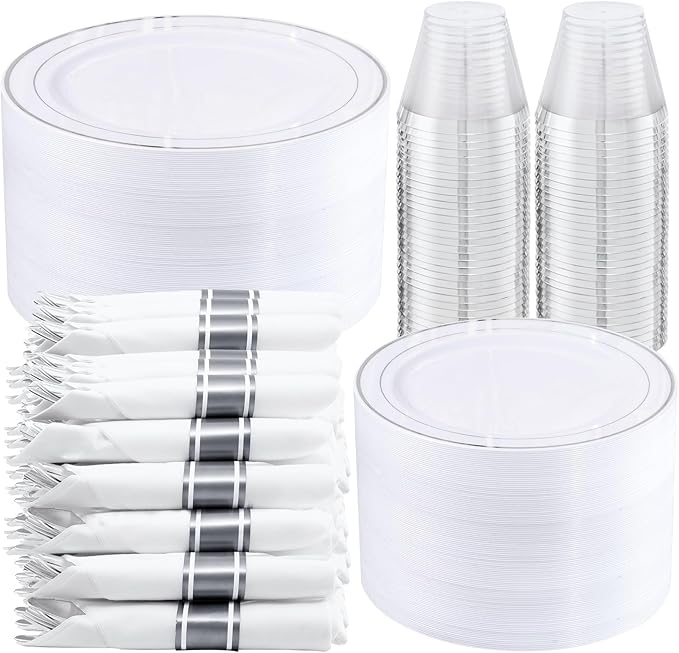WELLIFE 350-Piece Silver Plastic Dinnerware Set by WELLIFE