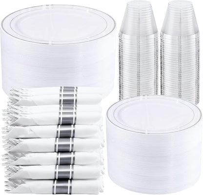 WELLIFE 350-Piece Silver Plastic Dinnerware Set by WELLIFE