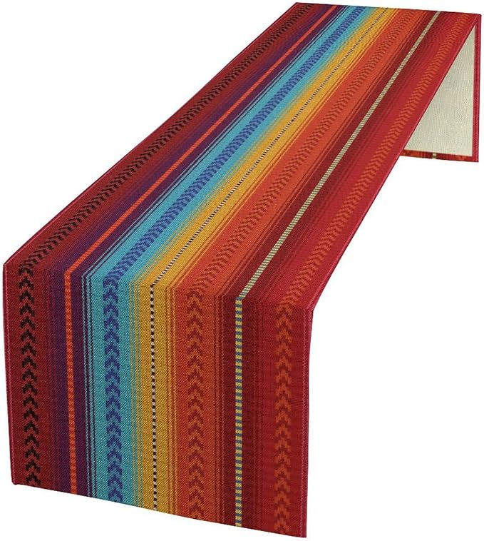 YCness Mexican Table Runner Striped Mexican Poncho Pattern Traditional National - Image 2