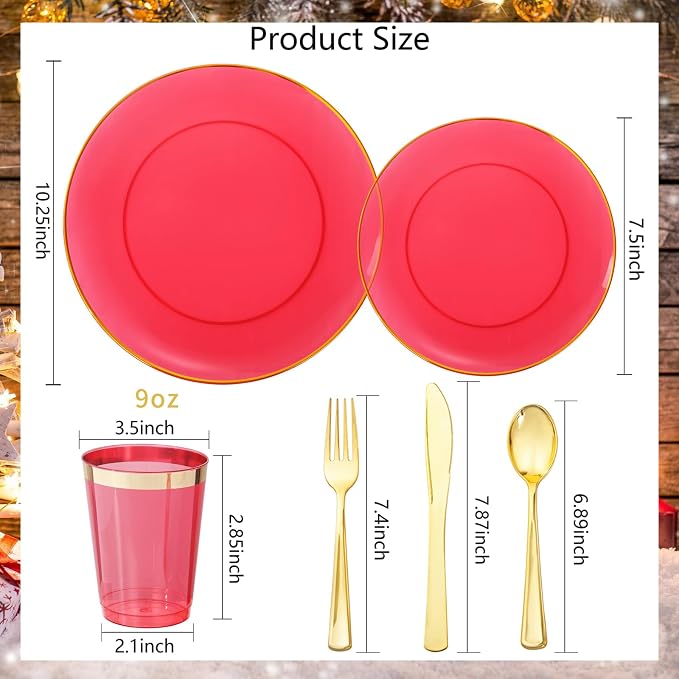 LIYH 180 Pcs Clear Red Plastic Plates Disposable - Image 3