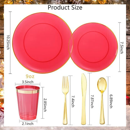 LIYH 180 Pcs Clear Red Plastic Plates Disposable - Image 3