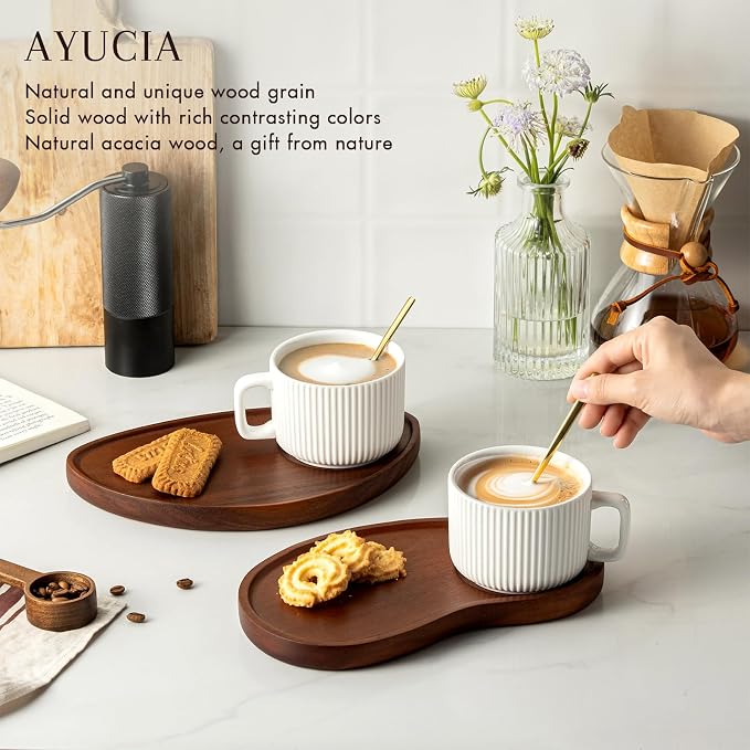 Tea Cups and Saucers Set of 2, 8OZ Cappuccino Cups - Image 2