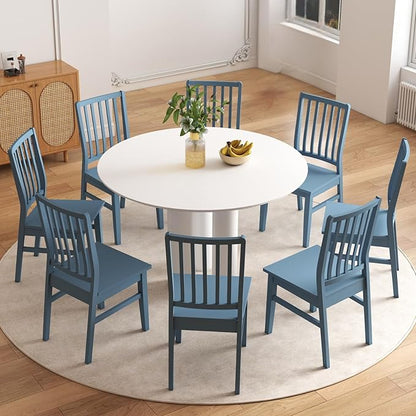 Blue Wooden Dining Chairs Set of 8, Farmhouse Dining Room & Kitchen Chair with High Back, Spindle Windsor Armless Side Chair for Living Room Dining Room Kitchen Restaurant Balcony