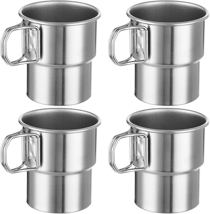 Joyibay 4 Pcs Stainless Steel Camping Cups, 10 oz Stackable Mugs w/Handle | 304 by Joyibay