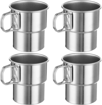 Joyibay 4 Pcs Stainless Steel Camping Cups, 10 oz Stackable Mugs w/Handle | 304 by Joyibay