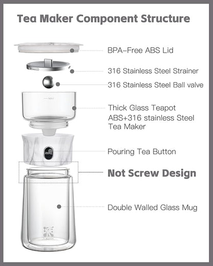 ZENS Modern One Touch Tea Maker, Glass Tea Infuser Pot - Image 6
