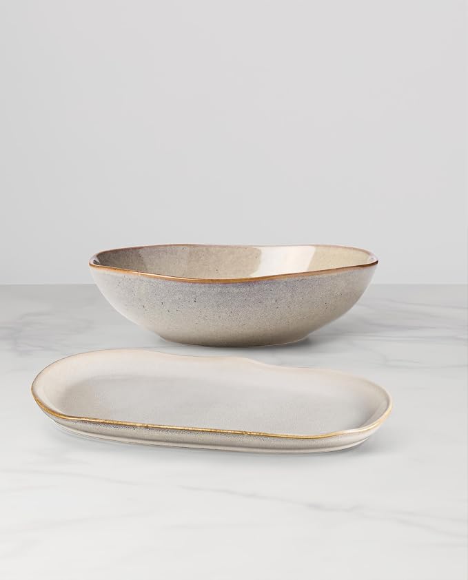 Oneida Organic Shades Oatmeal Stoneware 2-Piece Serving Platter Set | - Image 4
