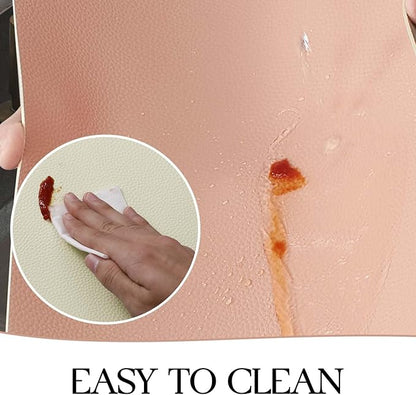 MOSAYT Vinyl Placemats Set of 6, Heat Resistant Place Mats 100% Waterproof Washable & Wipeable Faux Leather Reversible Table Mats for Kitchen Dining Party Indoor Outdoor, 12" x 17", Beige/Pink